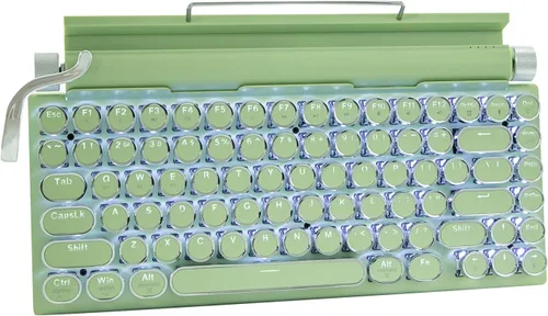 Miniatura 10 de Teclado mecánico estilo máquina de escribir retro Adventurers, 83 teclas, diseño compacto del 75%, Bluetooth 5.0 y cableado, interruptor azul Rojo