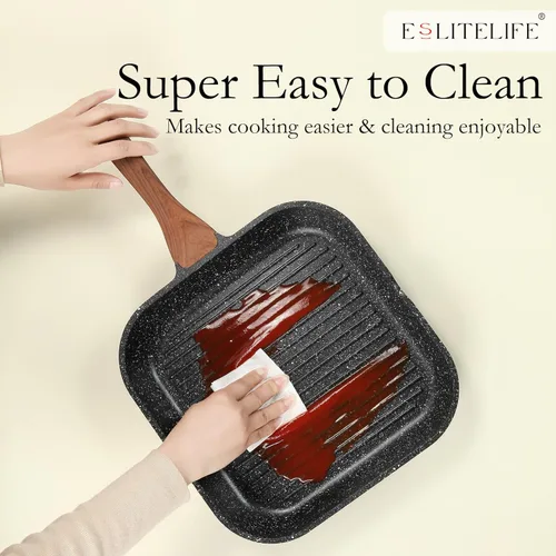 Miniatura 6 de Eslite Life Parrilla antiadherente de 9.5 pulgadas para cocina interior, sartén cuadrada grande versátil compatible con inducción para cocinar a