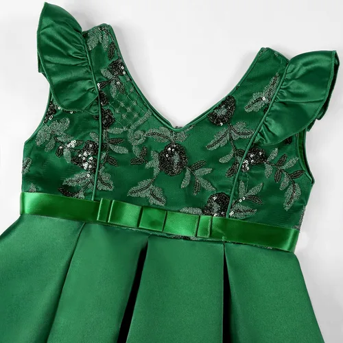 Miniatura 4 de Vestido de niña hasta la rodilla, hombros inclinados, dama de honor, boda, princesa, lazo para niños, fiesta de cumpleaños
