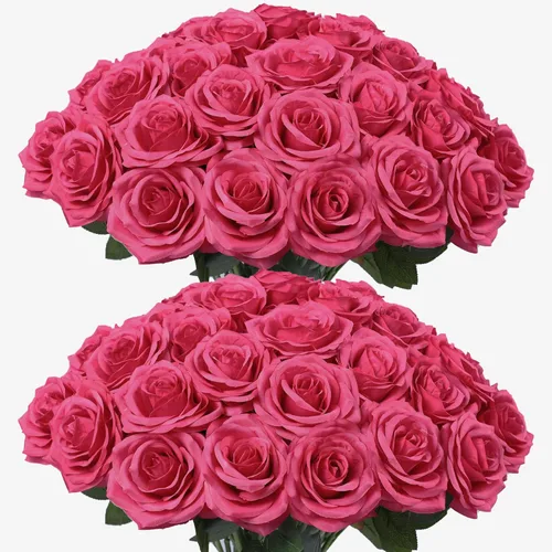 Miniatura 25 de Rosas artificiales, rosas artificiales, rosa falsa de seda, flores falsas de aspecto real con tallos para ramos de boda, mesas, centros de mesa