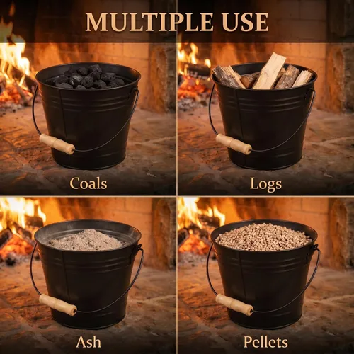Miniatura 6 de Kit de limpieza de estufa y chimenea de 4 piezas: cubo de ceniza pequeño de 1.59 galones, cepillo, guantes, juego de herramientas de paleta