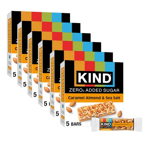 Miniatura 12 de KIND ZERO Barras sin azúcar añadida, caramelo, almendras y sal marina, aperitivos aptos para keto, libres de gluten, con 5g de proteína, 5
