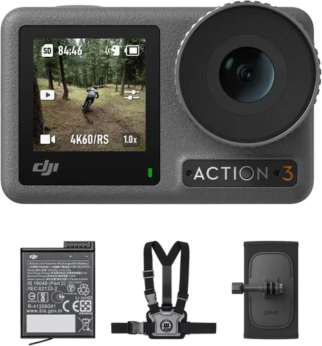 DJI Osmo Action 3 Combo para Exteriores - Cámara de acción 4K/120fps con montaje para pecho y correa de mochila para senderismo y ciclismo, FOV