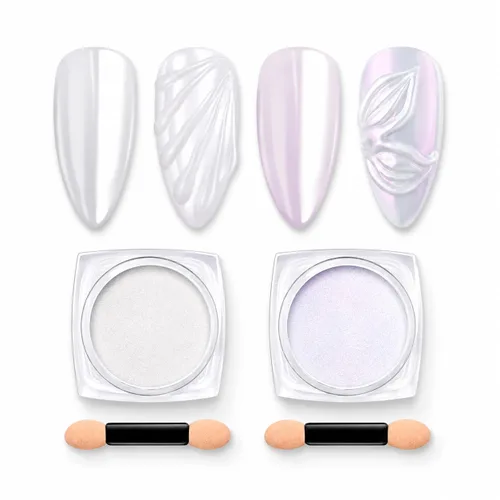 Beetles Polvo Cromado para Uñas 2 Frascos Blanco y Púrpura Perla Cromer Polvo Cromado para Uñas para Gel Efecto Espejo Brillo Kit de Manicura