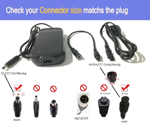 Miniatura 3 de Cargador de 42 V, 2 A de Reemplazo para Batería de Litio de 36 V con Conector Hembra de 3 Clavijas Mini de 8 mm Conector Macho DC de 5,5 mm