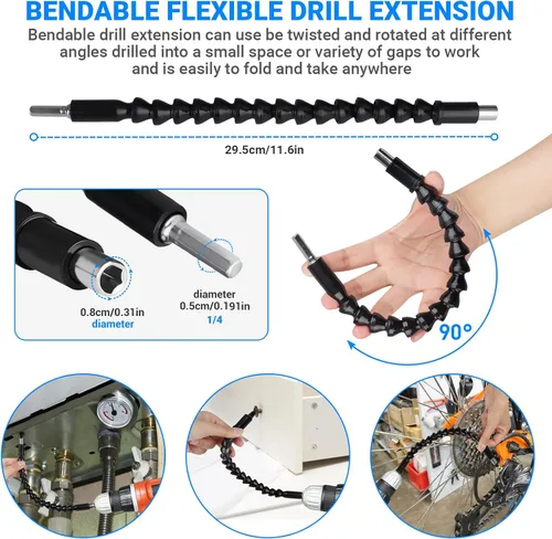 Miniatura 2 de Juego de 32 piezas de extensión de broca flexible, adaptador de enchufe hexagonal de 1/4 3/8 1/2 pulgadas con junta giratoria, accesorio de taladro
