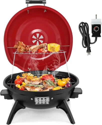 Miniatura 12 de ROVSUN Parrilla eléctrica de mesa de 1600 W con control de temperatura, parrilla de acero inoxidable 304 negra con diseño de doble capa, portátil