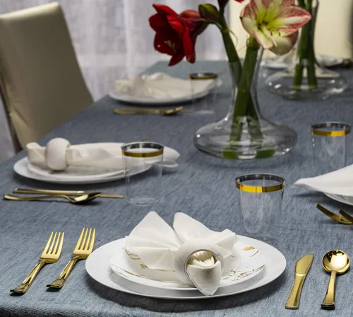Miniatura 5 de Plasticpro Tenedores desechables de plástico dorado resistente, cubiertos de plástico elegantes que parecen cubiertos de oro real, utensilios