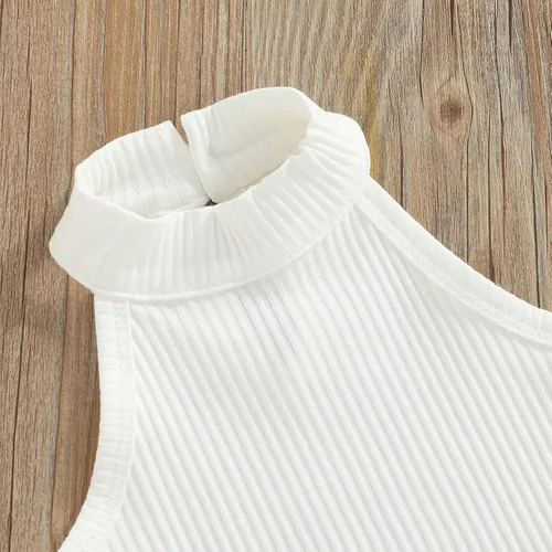 Miniatura 4 de TheFound Trajes de verano para niñas pequeñas, sin mangas, de punto acanalado, halter, pantalones cortos, ropa para recién nacidos, conjunto de 3