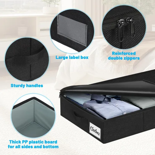 Miniatura 7 de Contenedores de almacenamiento debajo de la cama, paquete de 2 unidades, 4 pulgadas delgado de perfil bajo debajo de la cama, organizador