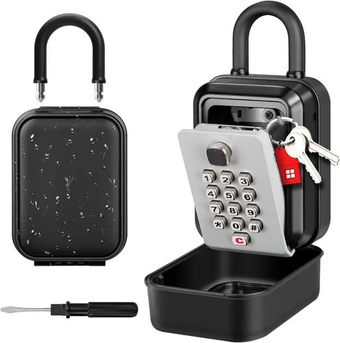 Miniatura 9 de Caja de bloqueo de llave portátil, resistente al agua para llaves con código, oculta una llave en el exterior, caja de bloqueo de combinación de 12