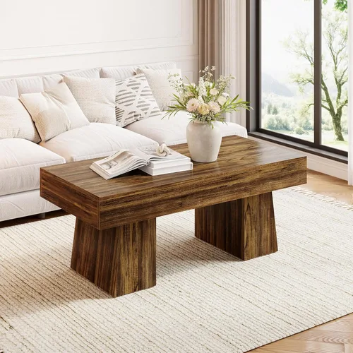 Miniatura 11 de LITTLE TREE - Mesa de café de granja, mesas de centro rectangulares de madera de 47 pulgadas con base gruesa, muebles modernos de cóctel y té
