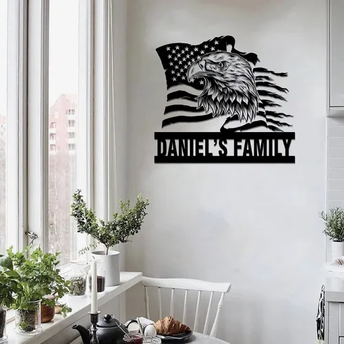 Miniatura 3 de GodLover Arte de lujo personalizado con nombre de águila, decoración de pared de bandera americana, gran letrero patriótico de águila, regalo del 4