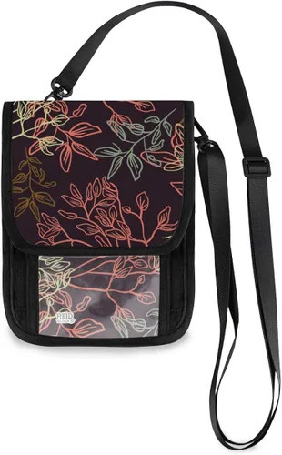 RFID Blocking Travel Neck Wallet - Flower Blossom Rose Peonies Passport Holder Neck Pouch for Women Men Waterproof Cash Documents Crossbody Bags