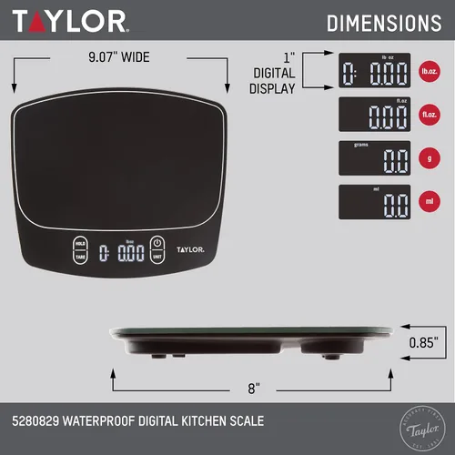 Miniatura 3 de Taylor Báscula de cocina digital impermeable, 11 libras, color negro