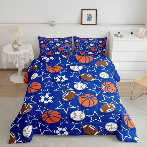 Miniatura 37 de Feelyou Juego de edredón de oso azul, juego de ropa de cama de osos de animales, juego de edredón acolchado con estampado de arboleda de galaxia