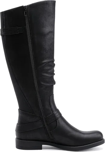 Miniatura 3 de EETTARO Botas de media pantorrilla para mujer, botas elásticas de tacón bajo hasta la rodilla, botas de invierno con cremallera lateral