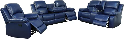 Miniatura 30 de Juego de muebles de sala de estar de cuero reconstituido con sofá reclinable, juego de sofá reclinable, silla de dos cuerpos, juegos de muebles