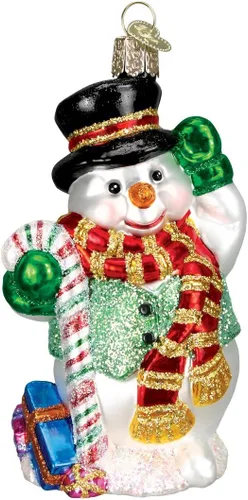 Old World Christmas - Adorno de muñeco de nieve con bastón de caramelo hecho a mano, adorno de vidrio soplado para el árbol de Navidad, colección de
