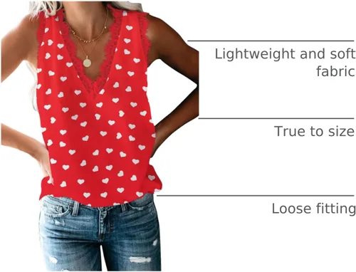 Miniatura 135 de VIISHOW - Camiseta sin mangas, sexy, con cuello en V y bordes de encaje para mujer, camisola de vestir, camisas de gasa, sin mangas, casuales