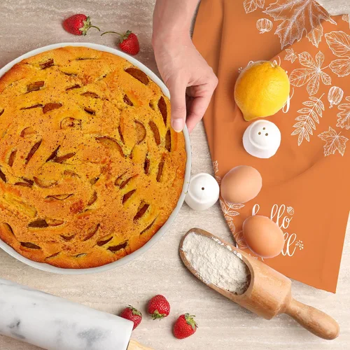 Miniatura 5 de Toallas de cocina de otoño, juego de 2, calabazas de otoño con hojas de arce, naranja a cuadros, paños de cocina para baño, temporada de Acción