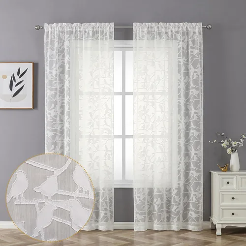 Miniatura 20 de OVZME Anji - 2 paneles de cortinas traslúcidas de gasa marrón de 72 pulgadas de largo para dormitorio, doble bolsillo para barra, tela ligera