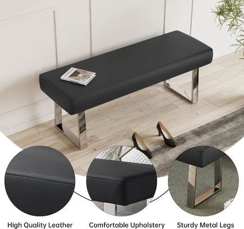Miniatura 3 de JIEXI Banco de dormitorio con extremo de cama, banco tapizado, esquinero para interiores, reposapiés pequeño con patas de metal, para cocina, Negro