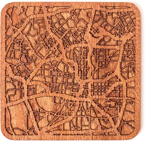 Miniatura 78 de Posavasos Amsterdam Map by O3 Design Studio, 1 pieza, posavasos de madera Sapele con mapa de la ciudad, hecho a mano, varias ciudades opcionales