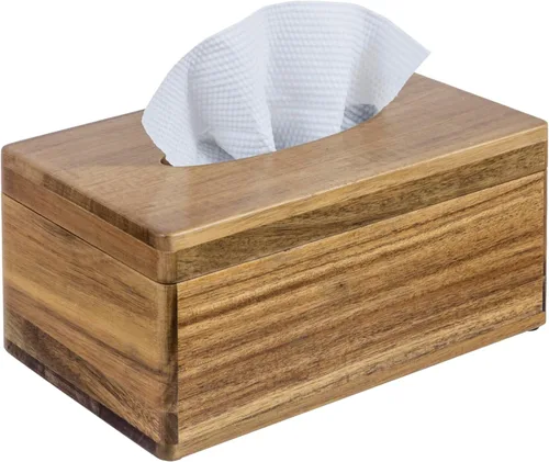 MyGift Portapañuelos rectangular de madera maciza de acacia premium con tapa magnética con bisagras, dispensador decorativo de pañuelos faciales
