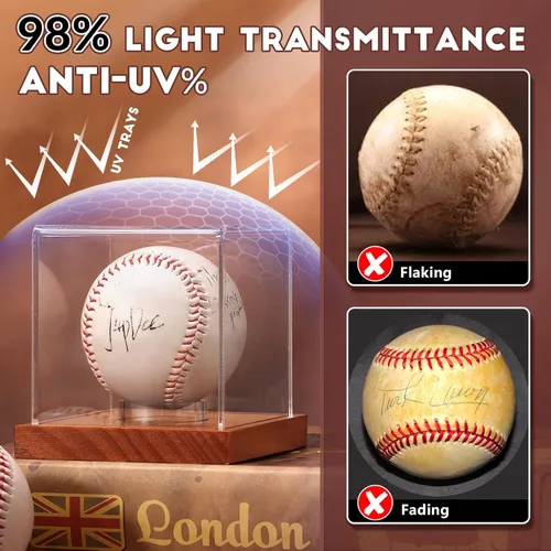 Miniatura 4 de JupDec Caja de exhibición de béisbol - Soporte de cubo transparente para pelotas de béisbol con base de madera, caja de soporte para autógrafos