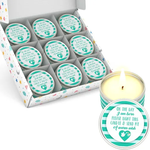 Miniatura 16 de Majestic Zen Juego de regalo de velas para baby shower, paquete de 9 velas de cera de soja perfumadas neutrales, aroma a polvo fresco para bebé, 30