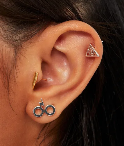 Miniatura 2 de Harry Potter Aretes para mujer, paquete de 3, licencia oficial chapados en oro o plata, reliquias de la muerte y pernos de rayo, Latón, No es una
