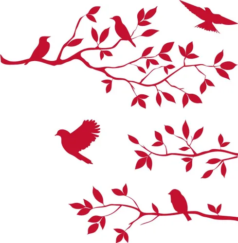Picniva Vinilo decorativo decorativo para pared, diseño de pájaros y flores, color rojo, 20 x 59 pulgadas
