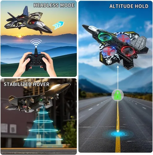 Miniatura 5 de Avión de control remoto para niños principiantes de 8 a 12 años, avión RC con luz, juguete de combate de 360°, rollo de acrobacias, regalos