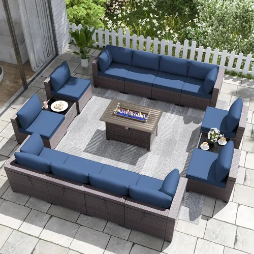Miniatura 31 de Kurapika juego de muebles de patio 4 piezas de mimbre al aire libre, sillas de ratán, juego informal con mesa de café, juego de bistró con mecedora