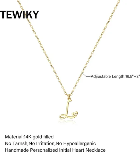 Miniatura 5 de TEWIKY Collar con inicial para mujeres y niñas, collares rellenos de oro de 14 quilates, delicado collar con dije de letra de oro, moderno