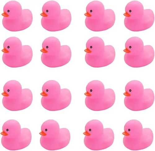 16 patos de goma rosa para niños, patos de goma chirriantes a granel, patos de goma para baby shower, decoración de patos de fiesta (2.2 pulgadas)