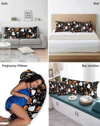 Miniatura 6 de Funda de almohada negra para Halloween, funda de almohada suave para cama, funda de almohada decorativa de lujo para sofá largo lumbar con cierre