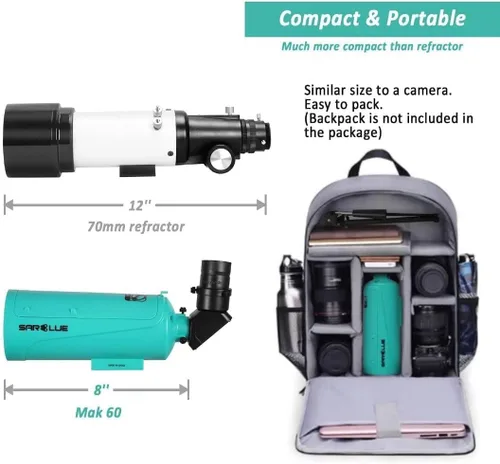 Miniatura 6 de Maksutov-Cassegrain Telescopio para adultos y niños principiantes de astronomía, Sarblue Mak60 Telescopio compuesto catadióptrico 29.528x2.362 in