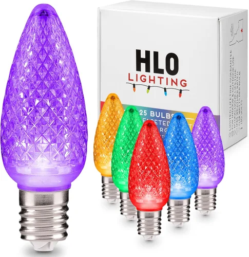 Miniatura 25 de HLO Lighting Juego de 25 bombillas LED de Navidad C9 de color blanco cálido para uso en interiores y exteriores Bombilla de repuesto duradera