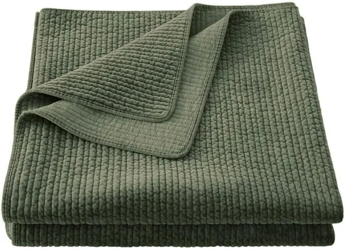 HiEnd Accents - Edredón de terciopelo de algodón lavado a la piedra, tamaño Queen, color verde helecho, ropa de cama clásica tradicional de lujo