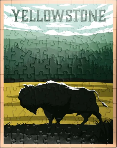 Miniatura 9 de MyPuzzle Bisons in Yellowstone Parque Nacional Art Deco Estilo Vintage Poster Ilustración - Rompecabezas premium de 1000 piezas para adultos