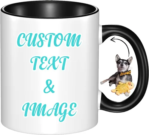 Tazas de café con foto personalizadas, 11 onzas, tazas personalizadas con nombre de imagen/texto, regalos personalizados para el día de San Negro