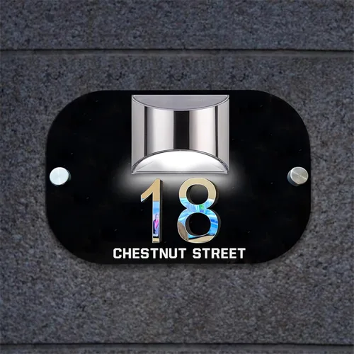 Miniatura 13 de Placa solar personalizada con números de casa, placa LED moderna para puerta, letrero acrílico para casa de jardín, montaje en la pared para casa