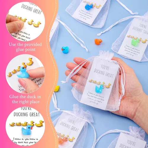 Miniatura 4 de Unittype 24 piezas de regalos inspiradores, mini patos de resina a granel con tarjetas de texto "You're Great", bolsas de organza, regalos