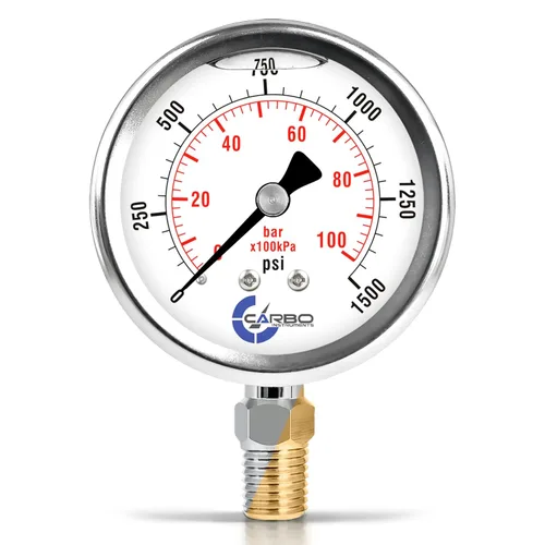 Miniatura 7 de Medidor de presión relleno de líquido de glicerina de 5000 PSI, dial de 2.5 pulgadas, montaje inferior 1/4 NPT, caja de acero inoxidable 304, piezas