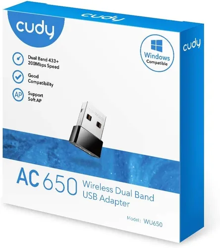 Miniatura 8 de Cudy Adaptador WiFi USB AC 650Mbps para PC, dongle inalámbrico de 5 GHz/2.4 GHz, WiFi, adaptador inalámbrico USB para portátil - tamaño nano