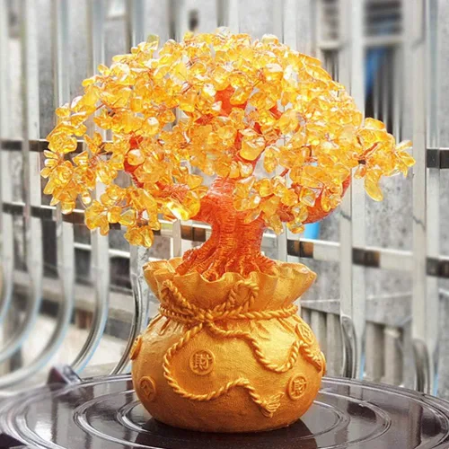 Miniatura 6 de Wakauto Árbol de dinero de cristal, citrino Feng Shui, árbol bonsái, suerte, fortuna, riqueza, monedas, árboles artificiales, figura de decoración