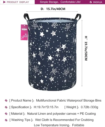 Miniatura 2 de Cesta de Ropa Sucia Grande de Tela de Lona Ligera Cesta de Almacenamiento/Organizador de Juguetes/Ropa Sucia Plegable Impermeable para Dormitorios