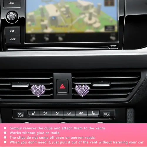 Miniatura 6 de Ziciner 2 piezas de dijes de clips para ventilación de aire de coche con corazón brillante, clips para salida de aire de coche con forma de corazón